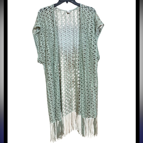 Cato sage Green Open Knit Fringe Cardigan one size fits all. - Picture 1 of 6